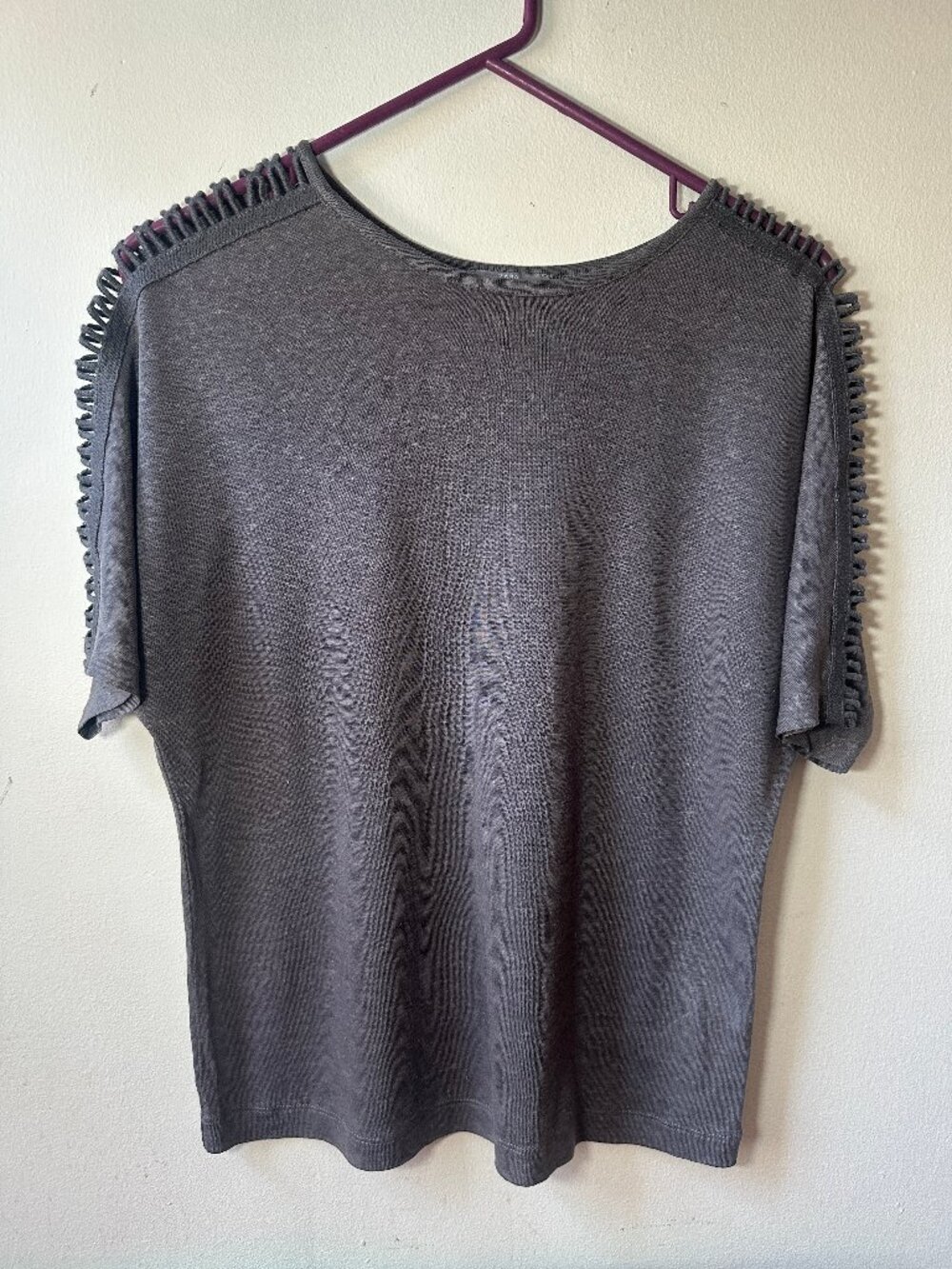 Zara W&B Collection sheer gray short sleeve top blouse w/cutout slits Size M